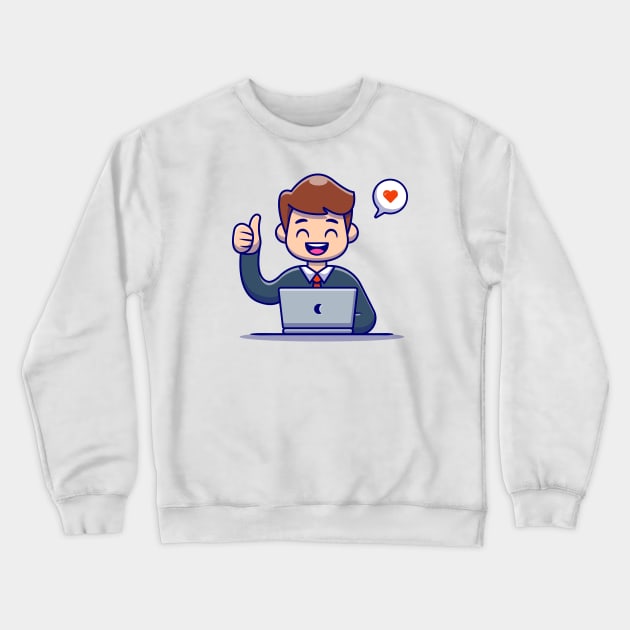 Man Employee Thumbs Up With Laptop Crewneck Sweatshirt by Catalyst Labs